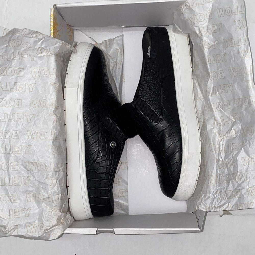 Yellow Box Womens Shoes Slides UIB Size 7.5 Black Embossed Faux Leather Mules